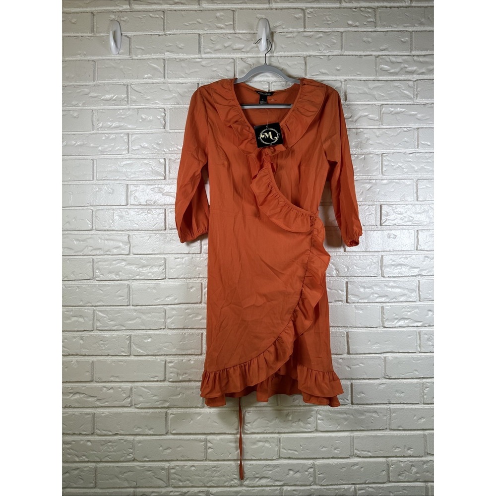 Millennium‎ Women's Large Ruffle Wrap Dress Burnt Orange Cottagecore Fall Midi